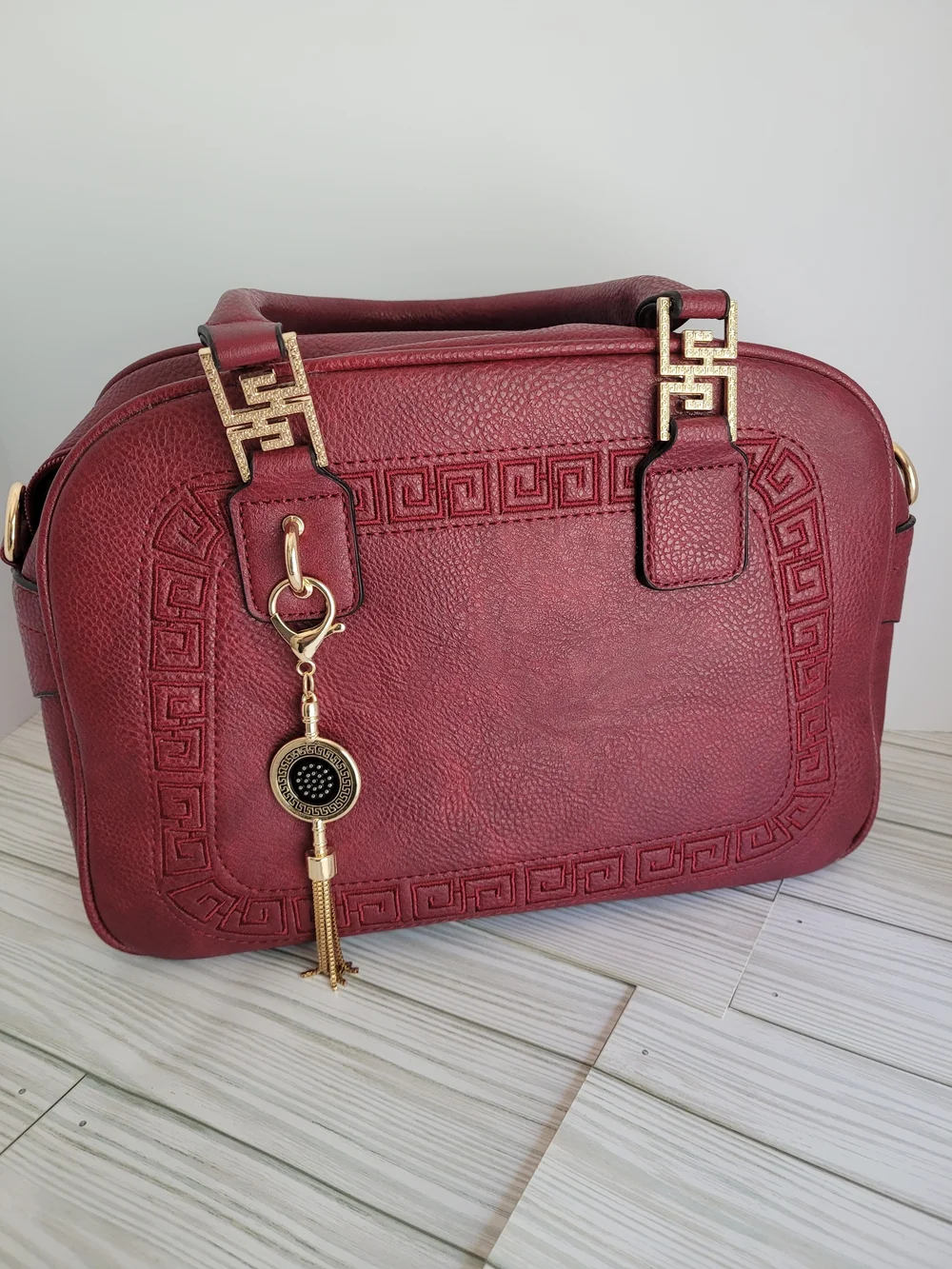 Montana West Burgundy Structured Satchel with Tassel Charm
